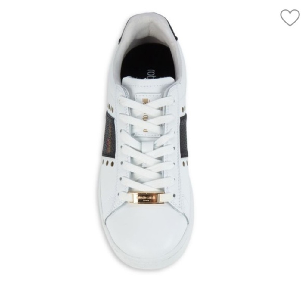 White Sneakers with Black and Gold Accents Roberto Cavalli sport